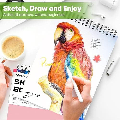 Soucolor Cute Sketchbook 9" x 12" for Women, 1-Pack 100 Sheets Spiral Notebook Drawing Pad for Girls, Pastel Girls' School Art Supplies for Beginner Artists, Arts and Crafts Gifts Set for Kids Adults thumbnail 7
