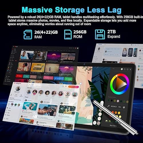 Android 15 Tablet with Keyboard - 26GB RAM + 256GB ROM, 2TB Expand, 10 inch 2-in-1 Tablets with 5G/2.4G WiFi, 8000mAh, BT5.0, 5MP+13MP, Split Screen, Widevine L1, Mouse, Case, Stylus (Black Case) thumbnail 3