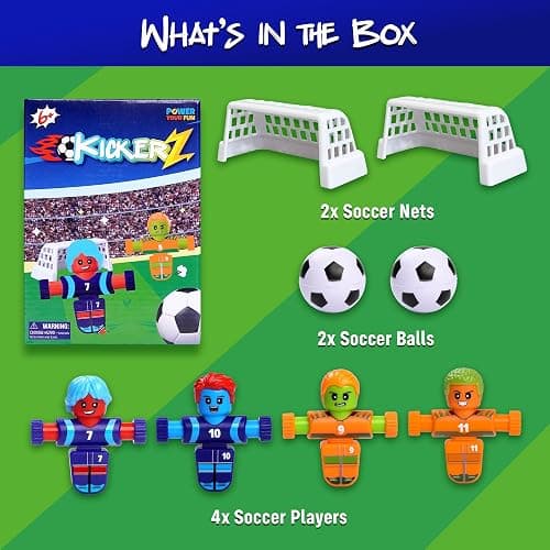Power Your Fun KickerZ Soccer Fidgets Game Set- 8pc Tabletop Soccer Mini Fidget Toys with 4 Players, 2 Goals, 2 Balls, Foosball Spinner Fidget for Kids Teens Adults Sensory Toy Multiplayer Travel Game thumbnail 6
