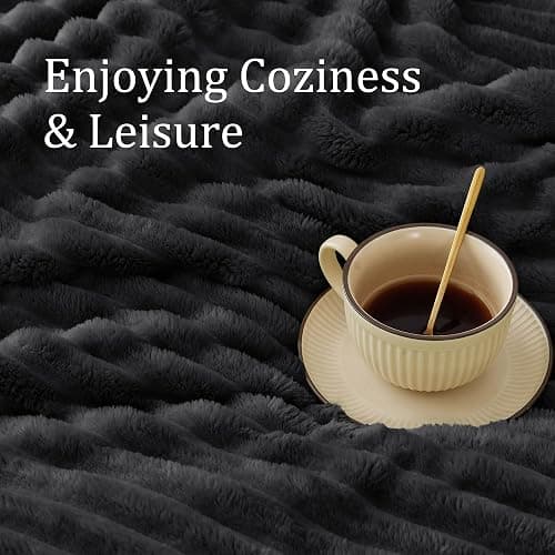 BEDELITE Fleece Throw Blanket for Couch - 300GSM Soft & Warm Fluffy Black Blanket, Decorative and Giftable Striped Blankets for Women, Men, 50"x60" thumbnail 6