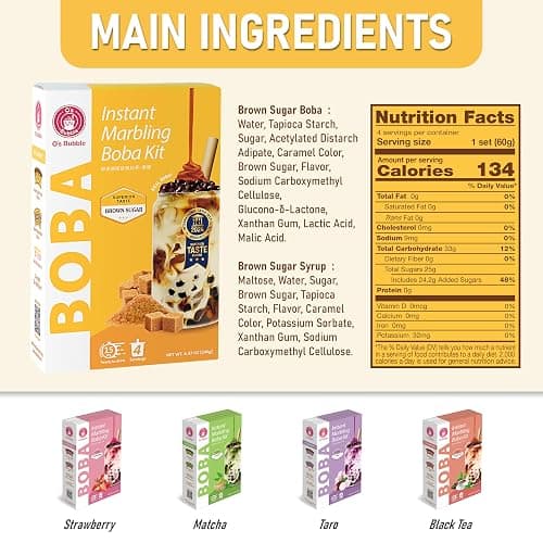 O's Bubble Instant Boba Kit | Marbling Boba Tea Kit | Bubble Tea Tapioca pearls | Marbling Syrup | Non-Dairy | Shelf Stable | Vegan | Gluten-Free | Brown Sugar (Pack of 4) thumbnail 2