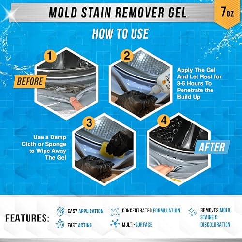 Mold Stain Remover Gel Cleaner - ACTIVE Heavy Duty Stain Cleaner for Front Loader Washing Machine Seal, Bathroom Grout, Shower, Caulk - Front Load Washer Cleaning Solution - 7 Fl Oz thumbnail 3