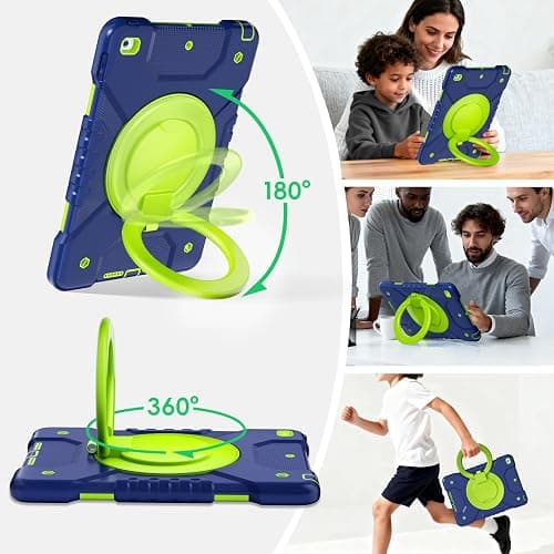 Andnary Case for iPad 9th/8th/7th Generation 10.2 inch, Shockproof Cover with Screen Protector/360° Rotating Handle/Bracket/Pen Holder/Shoulder Strap, Kids Case for iPad 2021/2020/2019 (Navy+Green) thumbnail 6