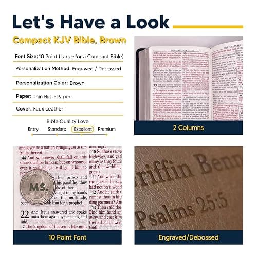 Personalized Compact Large Print Bible KJV Faux Leather Holy Bible Custom Name 3 Rows Of Text & Red-Highlighted Verses, Personal Gift for Christian & Religious Celebrations | Brown thumbnail 4
