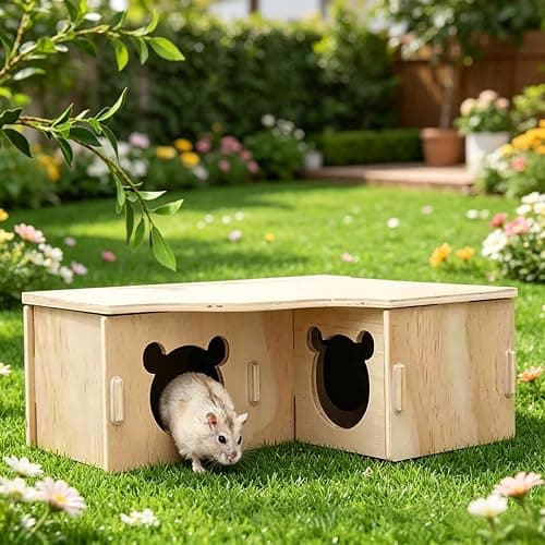 Choisonye Multi-Chamber Hamster House Maze, 3-Room Hideouts, Wooden Hamster Maze & Tunnel Exploring Toys, Dwarf Hamster House Habitats Decor for Hamster Mice Gerbils Lemmings thumbnail 7