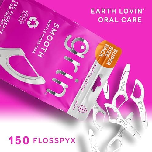 GRIN Smooth Flosspyx, Gentle Floss Picks, 150 Count, Dental Flossers, Minty Flavor, Recycled Plastic, Smooth Floss, Tight Teeth, Premium Longer Floss Head, Includes Safe Fold-Back Tooth Pick thumbnail 3