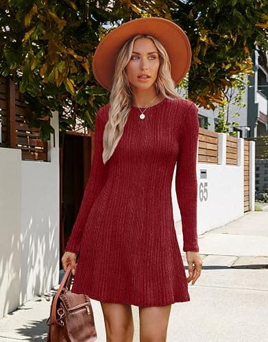 OFEEFAN Fall Dresses for Women 2025 Long Sleeve Crew Neck Sweater Dress thumbnail 3