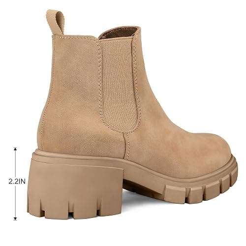 mysoft Women's Platform Chelsea Boots Lug Sole Slip On Chunky Block Heel Ankle Booties thumbnail 5