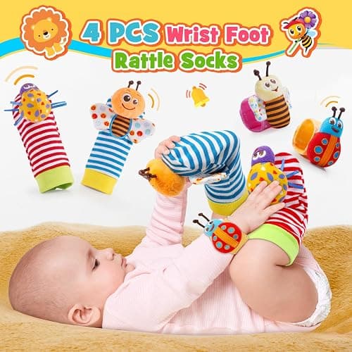 Wootoyz Baby Toys for 0 3 6 9 12 Months Rattle Toys with Storage Box,Newborn Toys for 0-12 Months Infant Toys Wrist Socks Set 0-6 Months Baby Teething Sensory Toys for Babies 6-18 Months Newborn Gift thumbnail 4