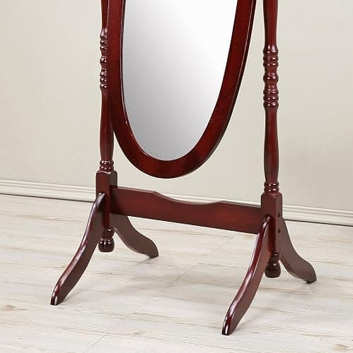 Roundhill Furniture Traditional Queen Anna Style Wood Floor Cheval Mirror, Cherry Finish thumbnail 3