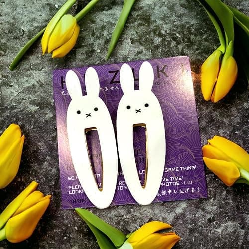 KOZUKI Cute Bunny Hair Clip, Pack of 2, Japanese Anime Style, Large, White, Female thumbnail 6