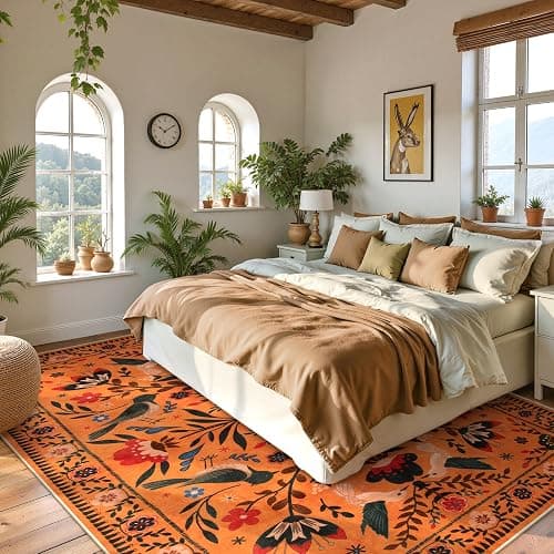 Moynesa Washable 8x10 Area Rugs for Living Room Bedroom Dining Room, Bohemian Scandinavian Modern Country Aesthetic Floral Bird Medallion Carpet, Fall Home Decor Open Floor Areas Protection Non-Slip thumbnail 8