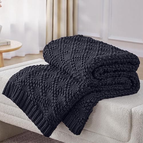 Anysay Knitted Weighted Blanket for Adult, Chunky Knit Weighted Throw for Sleep 60"*80" 20lbs, Cooling Breathable Machine Washable Heavy Blanket for Room Decor (Dark Grey, Queen) - Image 1