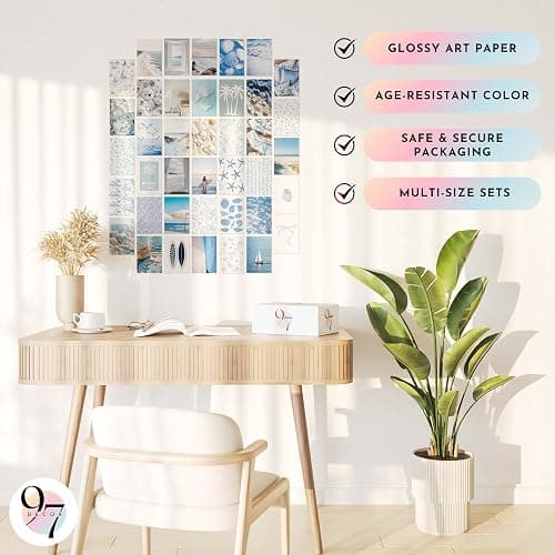 97 Decor Coastal Wall Art - 40 Pcs Blue Ocean Art Prints, Beachy Collage, Summer Pictures, Beach Wall Decor For Bedroom Dorm (4x6) thumbnail 5