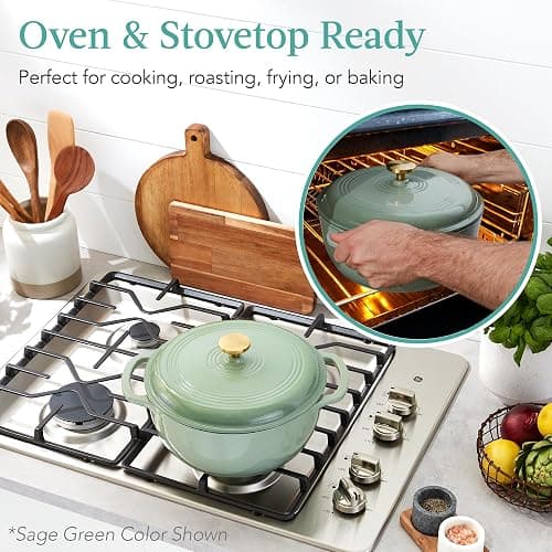 Best Choice Products 6 Quart Enamel Cast-Iron Round Dutch Oven, Family Style Heavy-Duty Pre-Seasoned Cookware for Home, Kitchen, Dining Room, Oven Safe w/Lid, Dual Handles - Black Licorice thumbnail 4
