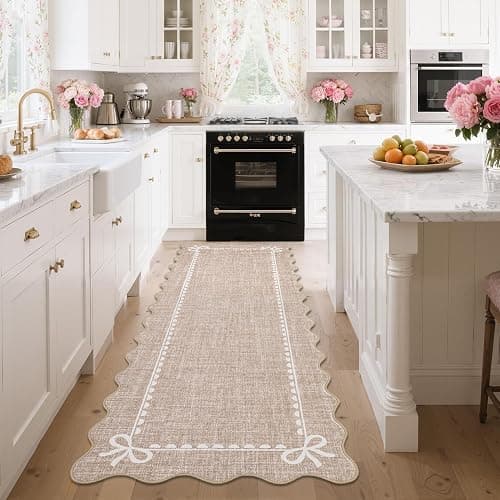 GarveeHome Scalloped Bow Rug for Living Room, Solid Camel Rug for Dorm, Washable Runner Rugs 2x6 Soft Low Pile Non Slip Scalloped Rugs for Nursery Bedroom Decor Hallway Entryway Playroom thumbnail 3