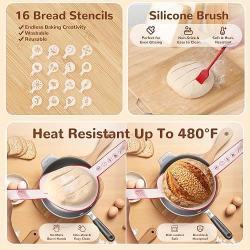 Sourdough Starter Kit, 9" Round and 10" Oval Banneton Bread Baking Supplies, Bread Making Tools Kit, Sourdough Proofing Basket, Sourdough Kit Gifts for Bakers Women Wife Mom thumbnail 6