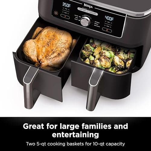 Ninja DZ401 Foodi 10 Quart 6-in-1 DualZone XL 2-Basket Air Fryer with 2 Independent Frying Baskets, Match Cook & Smart Finish to Roast, Broil, Dehydrate for Quick, Easy Family-Sized Meals, Grey thumbnail 3