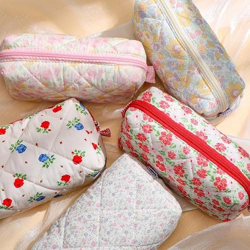 Paterr 10 Pcs Quilted Makeup Bag Bulk Cotton Floral Cosmetic Bag Women Girls Bridesmaid Gifts Cute Makeup Pouch Coquette Aesthetic Travel Toiletry Organizer(Classic Style,7.87 x 4.72 x 3.15 Inches) thumbnail 7