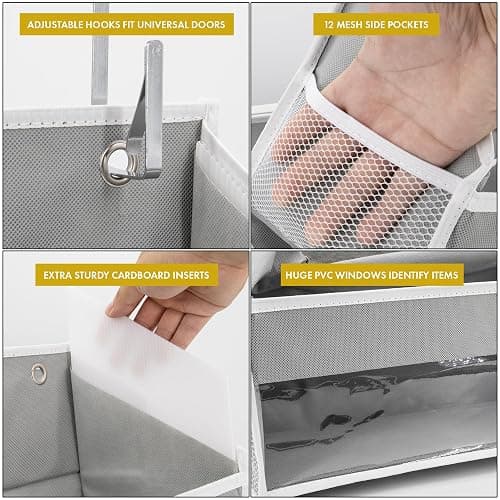 HOMELUX THEORY UPGRADED 6 Tiers Over The Door Organizer Hanging - 100D EXTRA THICK & 50lbs HUGE CAPACITY, 12 Side Mesh Pockets Over The Door Shoe Organizer, Hanging Closet Organizer (Baby Pink, 1pc) thumbnail 9