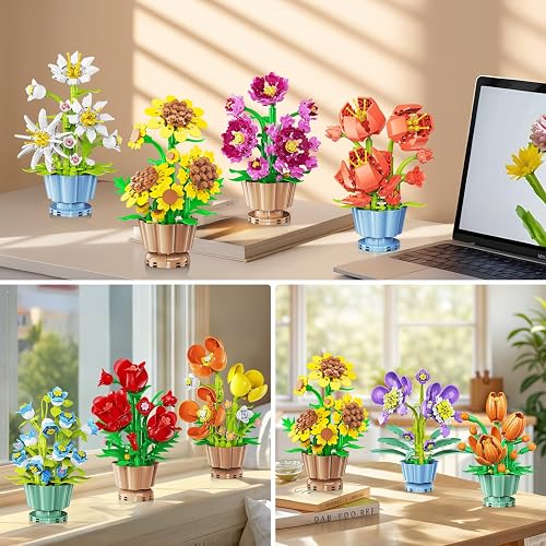 CUBIMANA 9 Blumen 3,6MM Mini Bausatz – 1462 Stück Botanische Blume Bonsai mit Rosen Orchidee Bausteinspielzeug, Deko Kunstblumen für Zuhause Büro, Geburtstagsgeschenk für Frauen Erwachsene Teen thumbnail 5