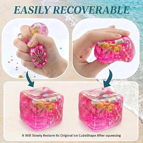 Squishy Toys with Ocean Shells, Slow Rising Stress Relief for Adults, Pink | Soft Stress Cube with Shells, Calm Anxiety, Portable, Safe TPR Material, Fidget Toys for Office, Home or Travel, 2.17Inch thumbnail 4