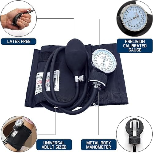 Santamedical Manual Blood Pressure Cuff - Adult Aneroid Sphygmomanometer | Deluxe Bp Cuff Monitor with Carrying Case and Adult Black Cuff - Stethoscope Not Included thumbnail 4