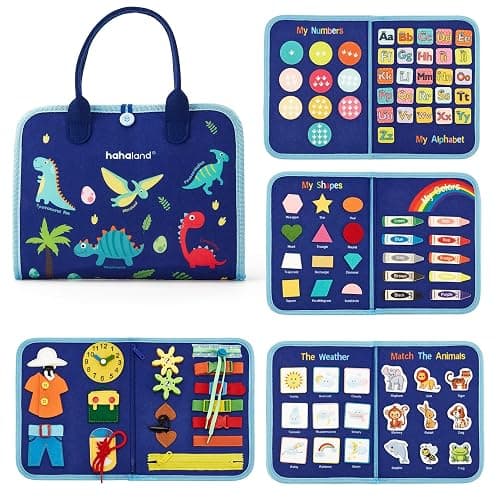 hahaland Busy Board for Toddlers - Montessori Toys Preschool Learning Activities with Life Skills, Alphabet, Number, Shape, Color, Animal, Weather - Toddler Boy Learning Educational Toys, Travel Toys thumbnail 8