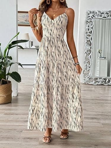 Narecte Women Summer Beach Dresses Maxi Dress Spaghetti Strap Flowy Casual Dress Bohemian Dresses for Vacation & Holiday thumbnail 4