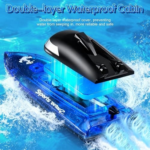 RC Boat with 1800mAh Battery, Transparent Remote Control Boat with 10 LED Lights, Auto Flip 2.4 GHz Double Waterproof Racing Speedboat Toy for Kids and Adults, Gift for Boys Girls for Lake & Pool thumbnail 2