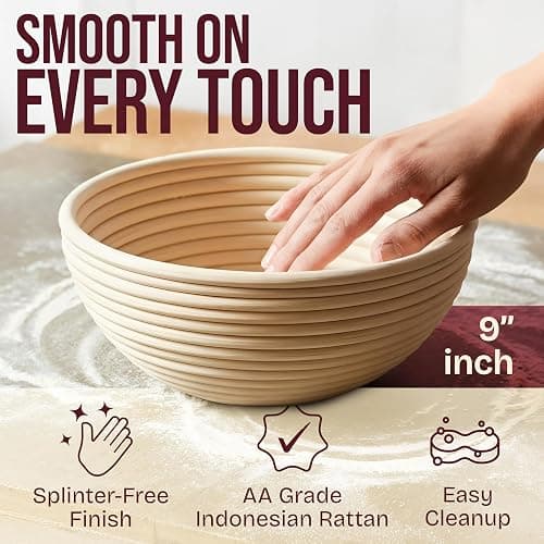 Superbaking Sourdough Starter Kit, 9" Splinter-Free Banneton Bread Proofing Basket Set with Non-Stick Silicone Dough Sling & Glass Starter Jar Kit, Sourdough Bread Baking Supplies, Sourdough Tools thumbnail 6