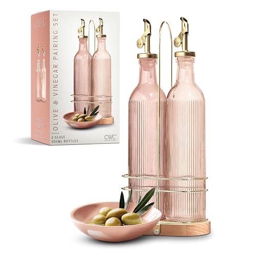 COOK WITH COLOR Glass Olive Oil Dispenser Bottle - 2 Pack, 17 oz Cruet - Elegant Carafe Decanter with Spout for Kitchen, Suitable for Vinegar, Coffee Syrups & Other Liquids - Image 1