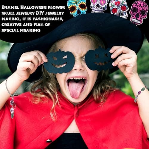 MTLEE 100 Pieces Halloween Sugar Day of The Dead Charms Enamel Skull Pendants Alloy Colorful for DIY Necklaces Bracelets Bangles Key Chains Earring Jewelry Accessories thumbnail 7