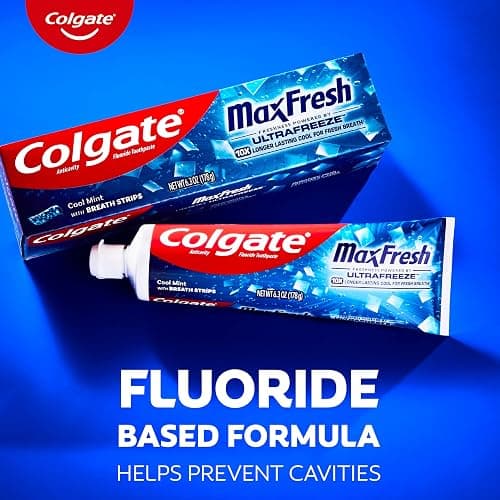 Colgate MaxFresh Cool Mint Toothpaste Pack, Fresh Breath Toothpaste with Fluoride and Hundreds of Mini Breath Strips, Leaves Mouth Feeling Refreshed for Hours, 4 Pack, 6.3 oz thumbnail 6