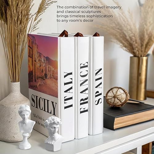 SIMPLIFY ASTHETIC - European Cities Decorative Books Set with 2 Busts Greek Methology and 3 Sets White Hardcover Coffee Table Books with Blank Pages, Home Decor Livingroom thumbnail 6