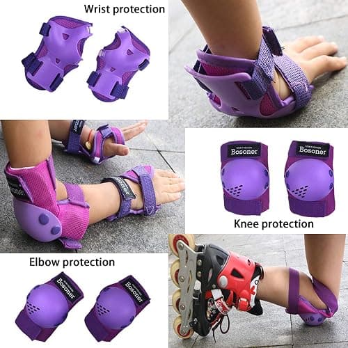 BOSONER Kids/Youth Knee Pads Elbow Pads Wrist Guards Set for 3-15 Years, Child Protective Gear Set for Roller Skates, Cycling, BMX Bike, Skateboard, Inline Skating, Scooter Riding Sports… thumbnail 3