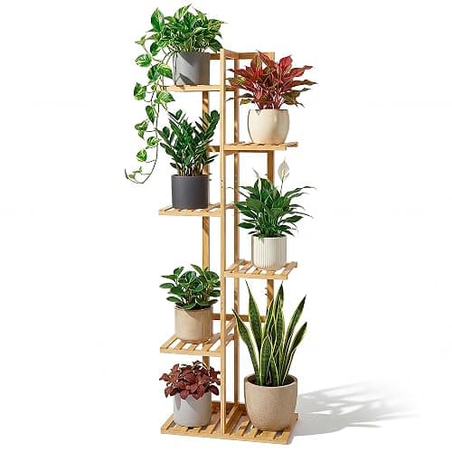 ROSSNY 48 Inch Tall Bamboo Plant Stand for Indoor, 6 Tier 7 Potted, Natural | Corner Plant Stand, Tiered Plant Shelf, Planter Holder for Multiple Plants Indoor, Boho Style thumbnail 4