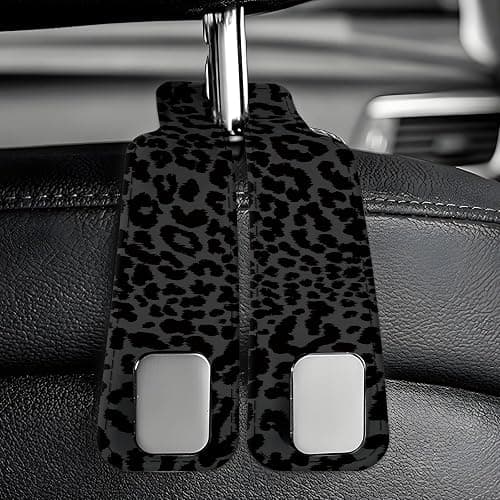 AXBSAKDI Car Seat Back Storage Headrest Hook, 1 Pack Premium Leather Double Metal Hook, Hanger Storage Organizer for Purse Cloth Bag, Car Interior Accessories Luxury Black Leopard thumbnail 6