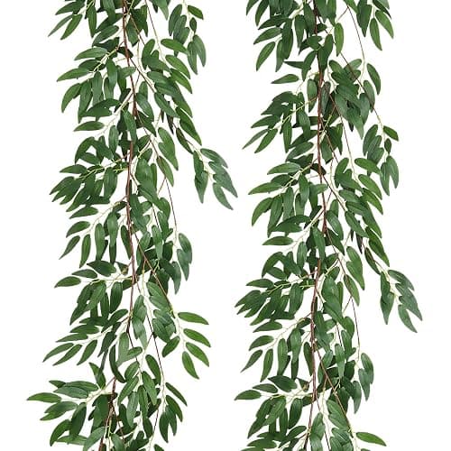 RECUTMS Artificial Willow Leaves Vine Twigs 2Pcs 5.9Ft Fake Hanging Ivy Plants Silk Green Leaf Rattan Garland Greenery Decor for Indoor Outdoor Home Wedding Arch Jungle Beach Birthday Party Garden - Image 1