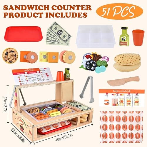Wooderma Wooden Toys for 3+ Year Old, Sandwich Burger Counter 50 Pcs thumbnail 2