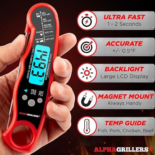 Alpha Grillers Meat Thermometer Digital – Instant Read Food Thermometer for Cooking & Grilling – Professional Kitchen Fathers Day Gift for Dad Men Him Husband thumbnail 2