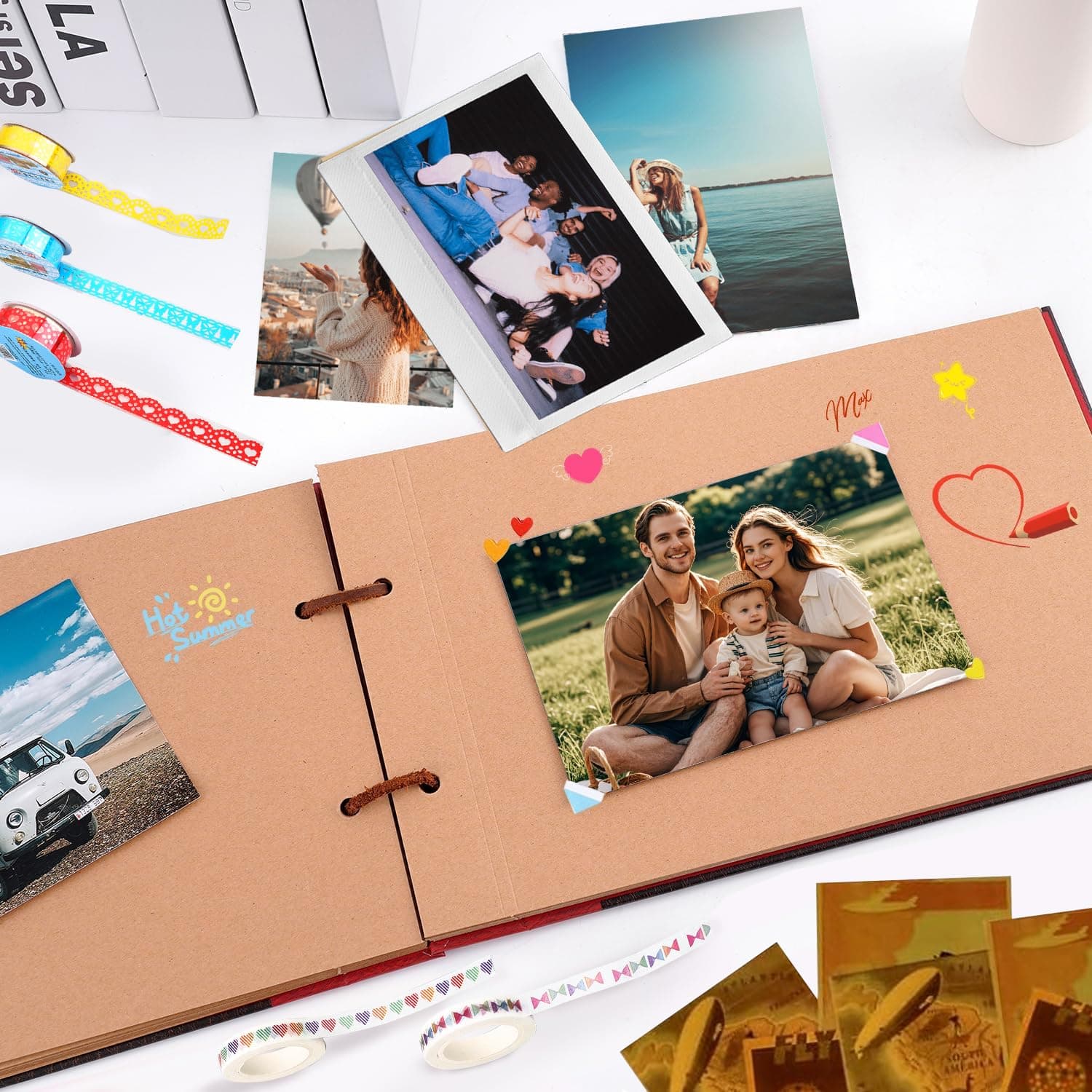 Album de Fotos Nuestro Libro de Aventuras–DIY Scrapbook Kit Hecho a Mano,80 Páginas Expandible para Parejas,Regalo de Aniversario,Novios,Bodas o Familias (Incluye Adhesivos y Decoraciones) (Estilo Ⅰ) thumbnail 6