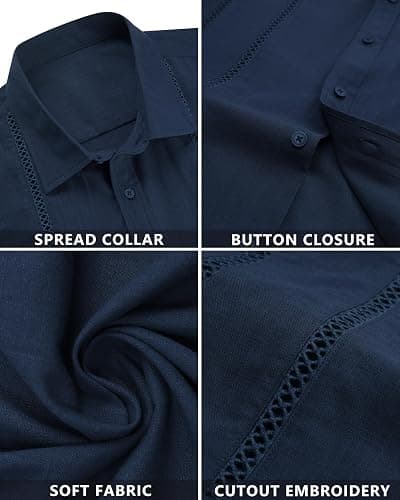 Alimens & Gentle Men's Cuban Guayabera Shirts Cotton Linen Short Sleeve Button Down Shirts Casual Summer Beach Camp Shirt thumbnail 5