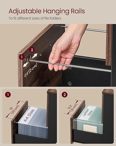 VASAGLE 2-Drawer File Cabinet, Small Rolling Filing Cabinet for Home Office, Printer Stand, for A4, Letter-Size Documents, 15.7 x 16.5 x 27.6 Inches, Natural Walnut and Ink Black UOFC040K01 thumbnail 5