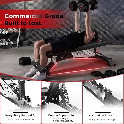 Birdfeel Commercial Adjustable Weight Bench, 1800LBS Heavy Duty Workout Bench for Home Gym Strength Training, Removable Leg Holder for Flat/Incline/Decline Sit Up & Full Body Workout thumbnail 5