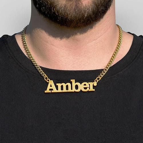 Elemtansy Custom Name Necklace for Men, 18K Gold-Plated Name Necklaces with Curb/Figaro Chain, Personalized Bithday Gifts for Men thumbnail 4