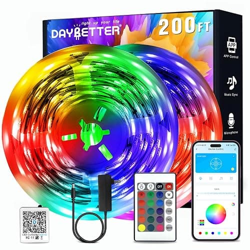 DAYBETTER Led Strip Lights 200 ft(2 Rolls of 100 ft) Smart Strips with App Control Remote, Led Lights for Bedroom, Music Sync Color Changing for Room Home Decor Party Festival - Image 1