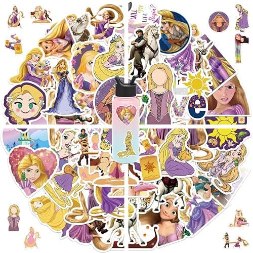 50Pcs Mixed Cartoon Tangled Stickers Gifts for Kids Girl Laptop, Cute Waterproof Vinyl Cartoon Rapunzel Decal for Teen Water Bottle Bike Guitar Phone Skateboard Luggage (Tangled) - Image 1