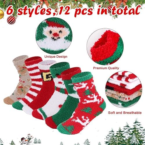 CCINEE 6 Pairs Christmas Fluffy Socks,Xmas Winter Warm Soft Socks Fuzzy Slipper Bed Socks for Christmas Holiday Party thumbnail 4