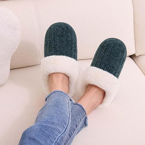 Evshine Women's Chenille Knit Fuzzy Slippers Memory Foam Warm House Shoes | Comfy Fleece Lined, Fluffy Faux Fur, Anti-slip, Machine washable, Indoor & Outdoor, Gifts thumbnail 2